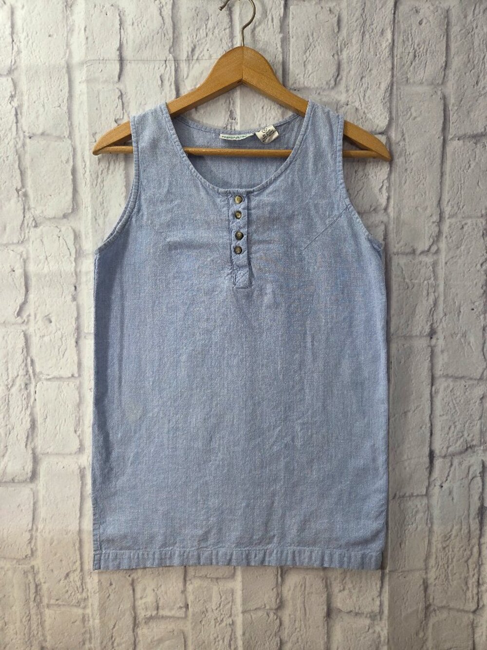 Vintage Spring Harbor Small Light Blue 100% Cotton Button Summer Tank Top (Flaw)